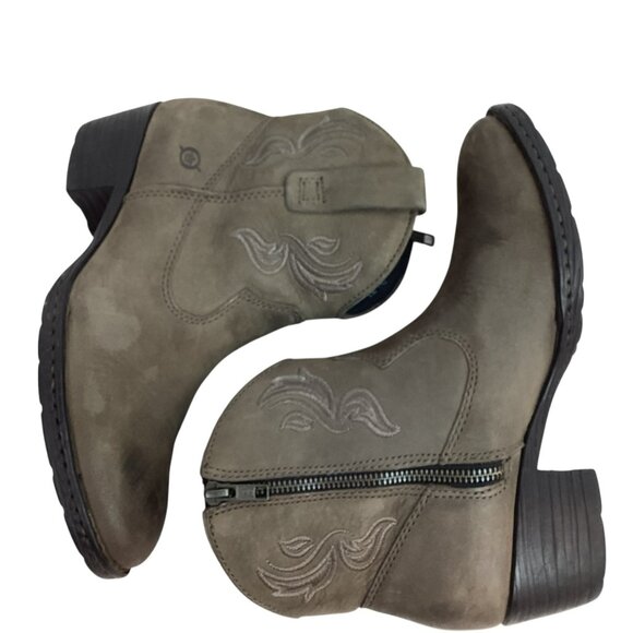 Born Riven Embroidered Womens 7.5 Western Leather Ankle Boots Plaid Lining - Picture 4 of 13